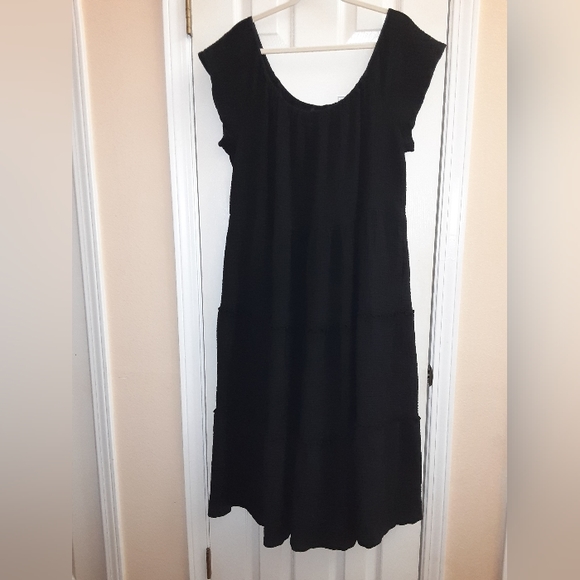 3x Attitudes by Renee Petite Riviera Sand Peasant Maxi Dress in Black - Picture 3 of 5